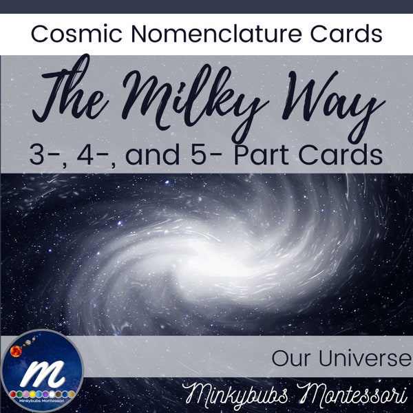 Milky Way Galaxy Montessori Nomenclature 3 4 and 5 Part Cards Terms Definitions