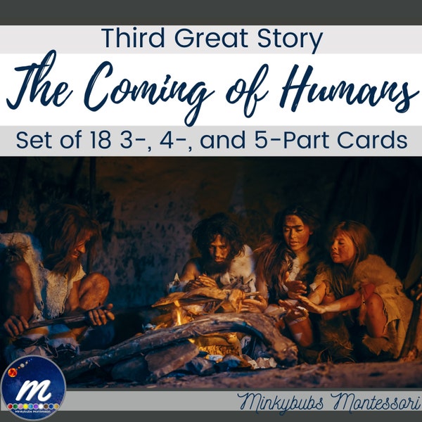 Montessori Coming of Humans Third Great Lesson Set of 18 3 4 and 5 Part Cards