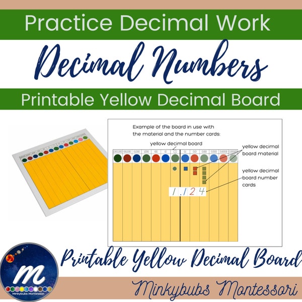 Yellow Decimal Board, Decimal Material and Number Cards Montessori Print and Go!