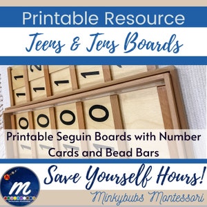 Montessori Teens and Tens Printable Seguin Boards inc Number Cards and Bead Bars