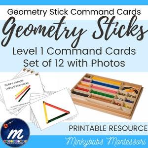 Geometrie Stick Kommando Karten Level 1 Dreiecke bauen Montessori