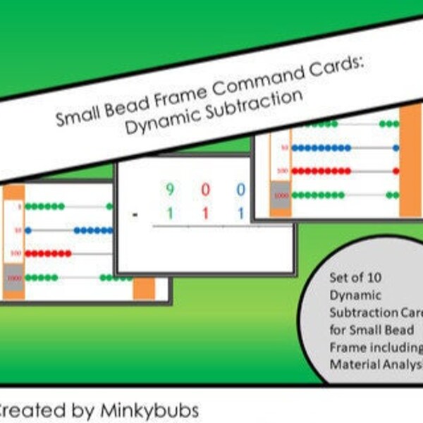 Montessori Small Bead Frame Command Cards Dynamic Subtraction &Material Analysis