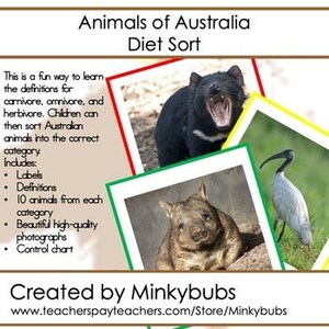 Carnivores, Omnivores, Herbivores Australia Oceania Sorting Cards Control Chart