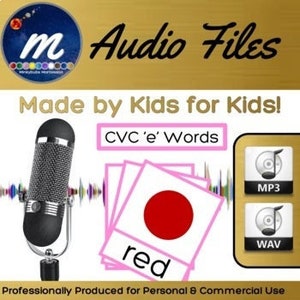 Puede incluir: Un círculo rojo con la palabra "red" impresa debajo. La imagen es parte de un conjunto de archivos de audio CVC 'e' words para niños. Los archivos de audio están disponibles en formatos MP3 y WAV.