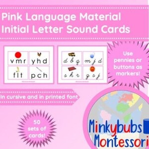 Pink Language Series 1-5 (Soft Vowels) 50 Initial Sounds PRINTABLE Montessori