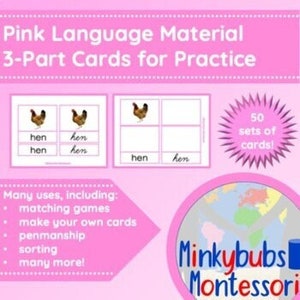 Rosa Sprachserie 1-5 (Soft Vokale) 3-teilige Karten (50) PRINTABLE Montessori