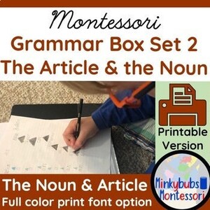 Caixa de artigos e substantivos de gramática elementar Montessori 2 cartões de palavras IMPRIMÍVEIS COMPLETOS
