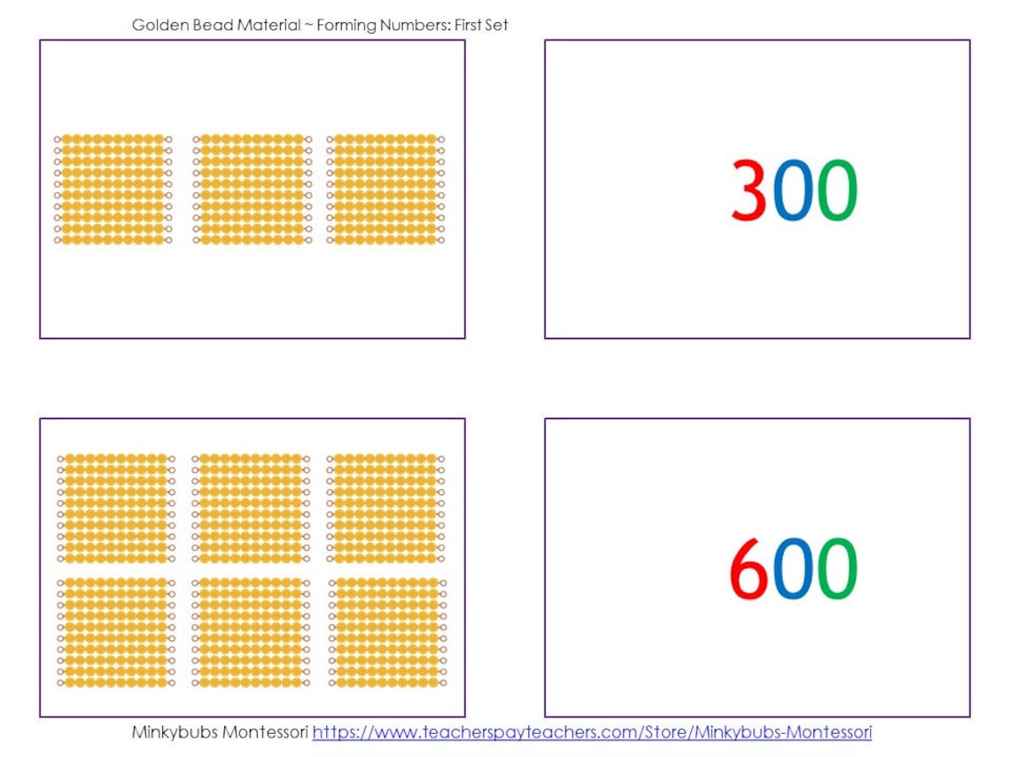 Place Value Cards With Golden Beads 1st Set Montessori Math Decimal ...