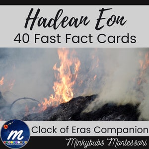Hadean Eon Fast Fact Cards 40 Tarjetas Montessori Compañero del Reloj de Eras o Recurso Independiente para la Enseñanza de Historia de la Tierra y Geología