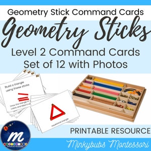Carte comando Geometry Stick Livello 2 Costruisci e dai un nome ai triangoli Montessori