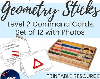 Geometry Stick Command Cards Level 2 Build and Name Triangles Montessori