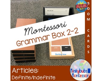 Montessori Grammar Box 2-2 BOOM Artículos y Sustantivos Partes Habla Recurso Virtual Descarga Digital Aprendizaje a Distancia Educación en Casa Interactivo DL