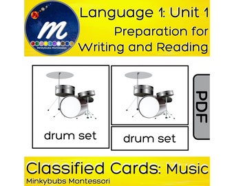 Classified Cards Music Instruments of the Orchestra Montessori set of 16 Music Related Illustrations Pictures with Labels