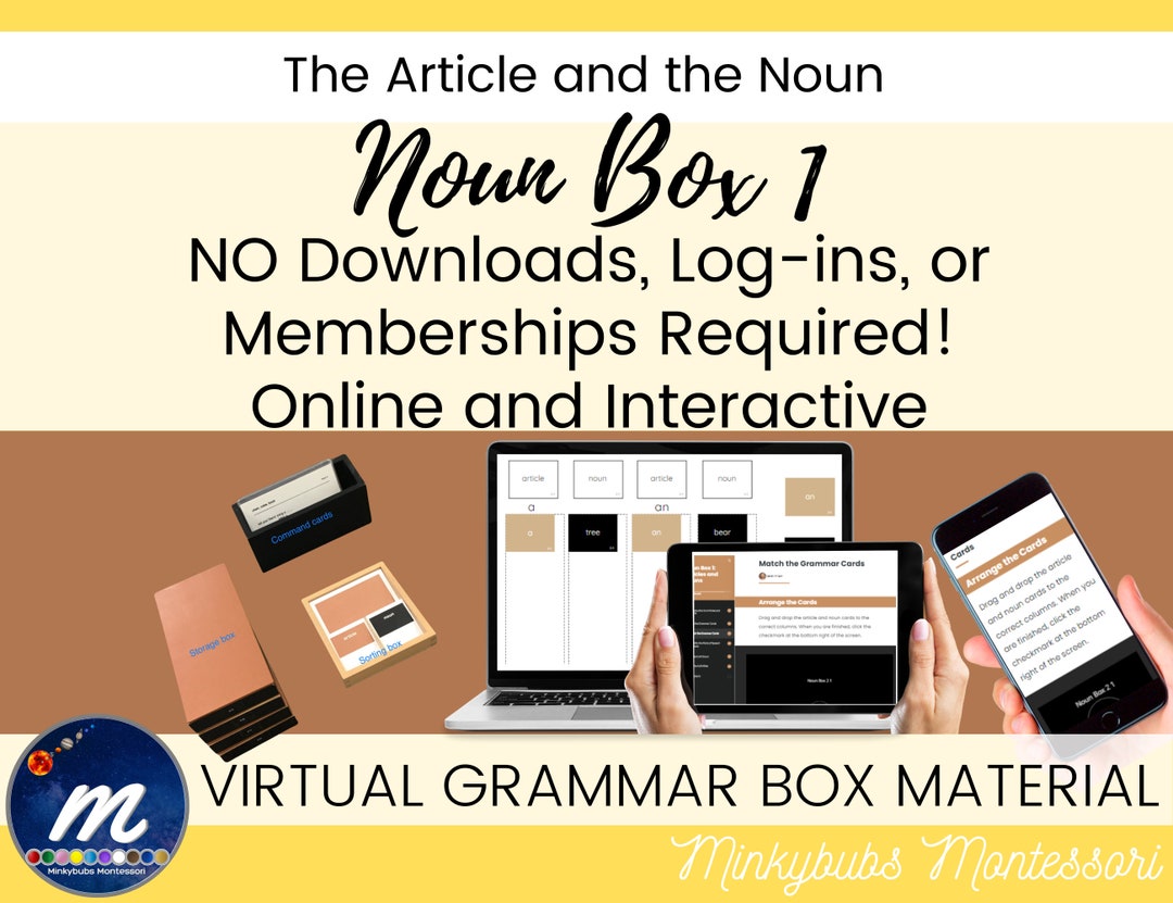 Noun Box 1 Montessori Articles and Nouns Virtual Grammar Boxes Etsy