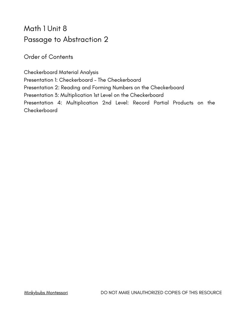 The Math Checherboard Checkerboard Montessori Math 1 Manual Multiplication Lessons Unit 9 ...