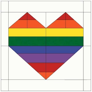 Rainbow Heart Striped Foundation Paper Piecing 16x16 Quilting Sewing Pillow Front