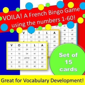 VOILA French Bingo using numbers 0 to 60 - set of 15 cards (Voila Chiffres 0-60)