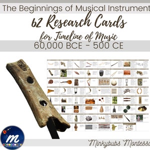 Forschungskarten für die Zeitleiste alter Musikinstrumente Artefakte Kulturgeschichte Print Montessori kompatibel