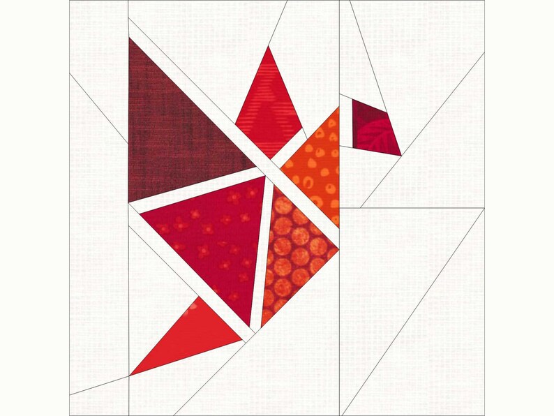 Origami Crane Quilt Block Paper Piecing 12-inch Square image 5