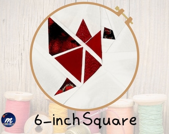 Origami Crane Quilt Block Paper Piecing Cuadrado de 6 pulgadas