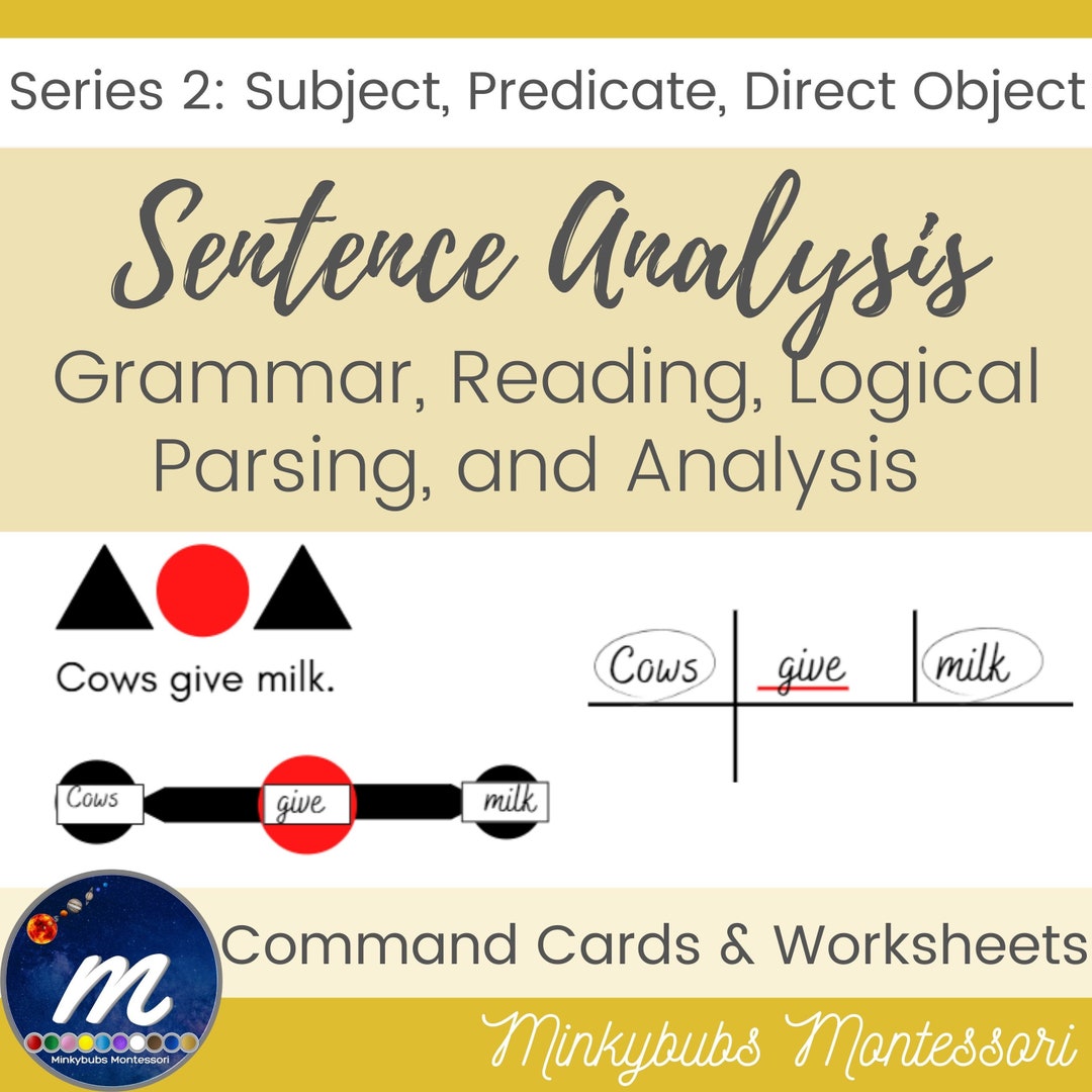 Sentence Analysis Grammar Parsing Workbook Subject Predicate Direct Object Montessori 2 Etsy