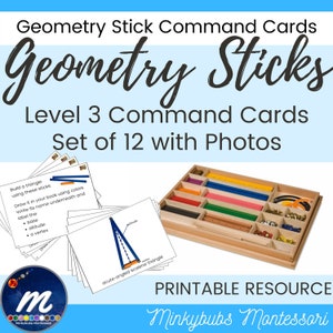 Tarjetas de comando de palo de geometría Nivel 3 Construir nombre y etiquetar partes de triángulos Montessori