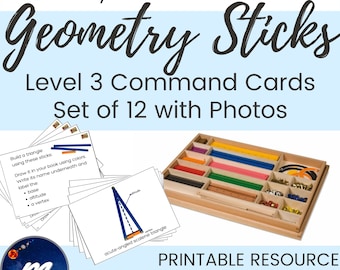 Geometry Stick Command Cards Level 3 Build Name and Label Parts of Triangles Montessori
