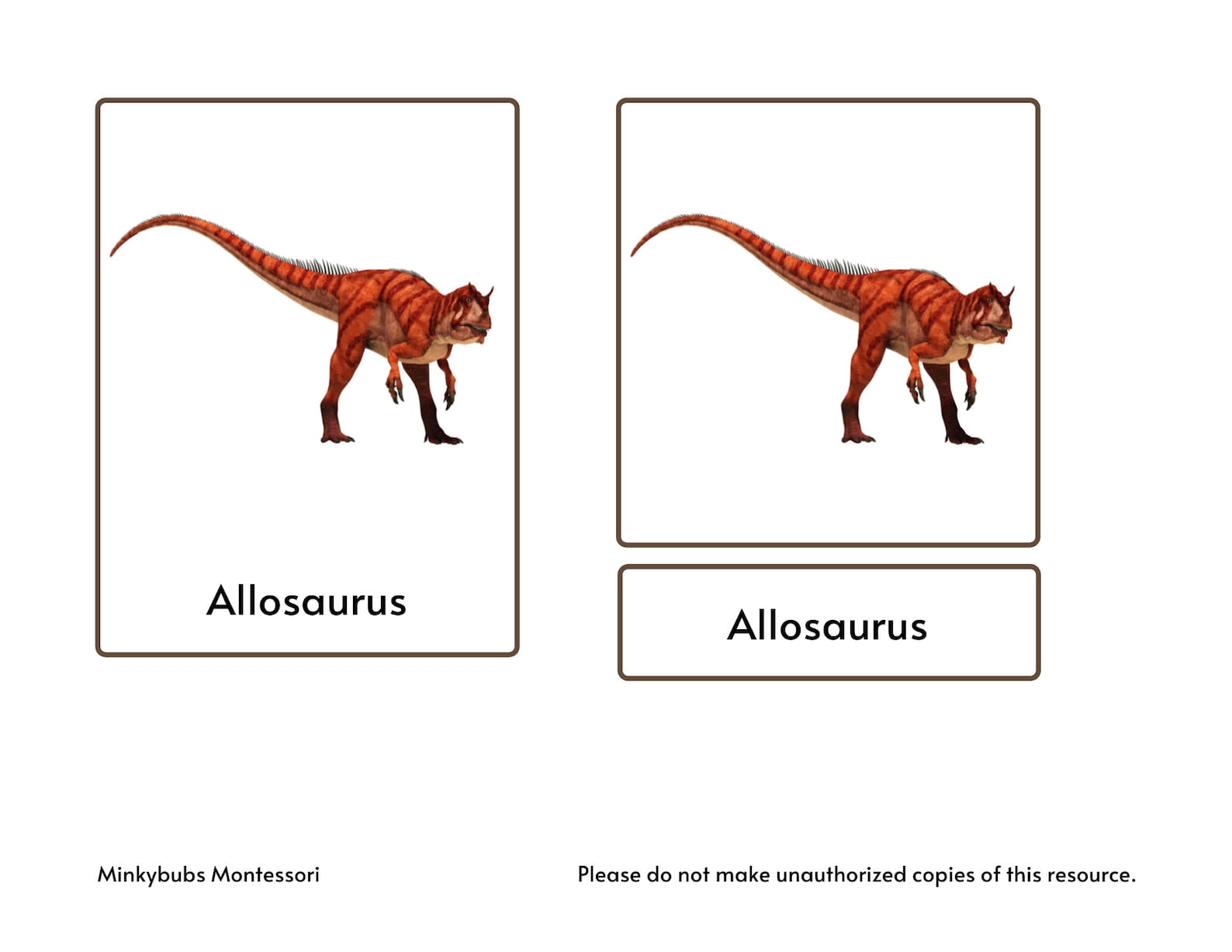 Dinosaurs Montessori 3 Part Cards With Picture and Labels for Sorting ...