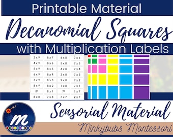 Decanomial Squares Printable with Equations Blackline and Colour Version