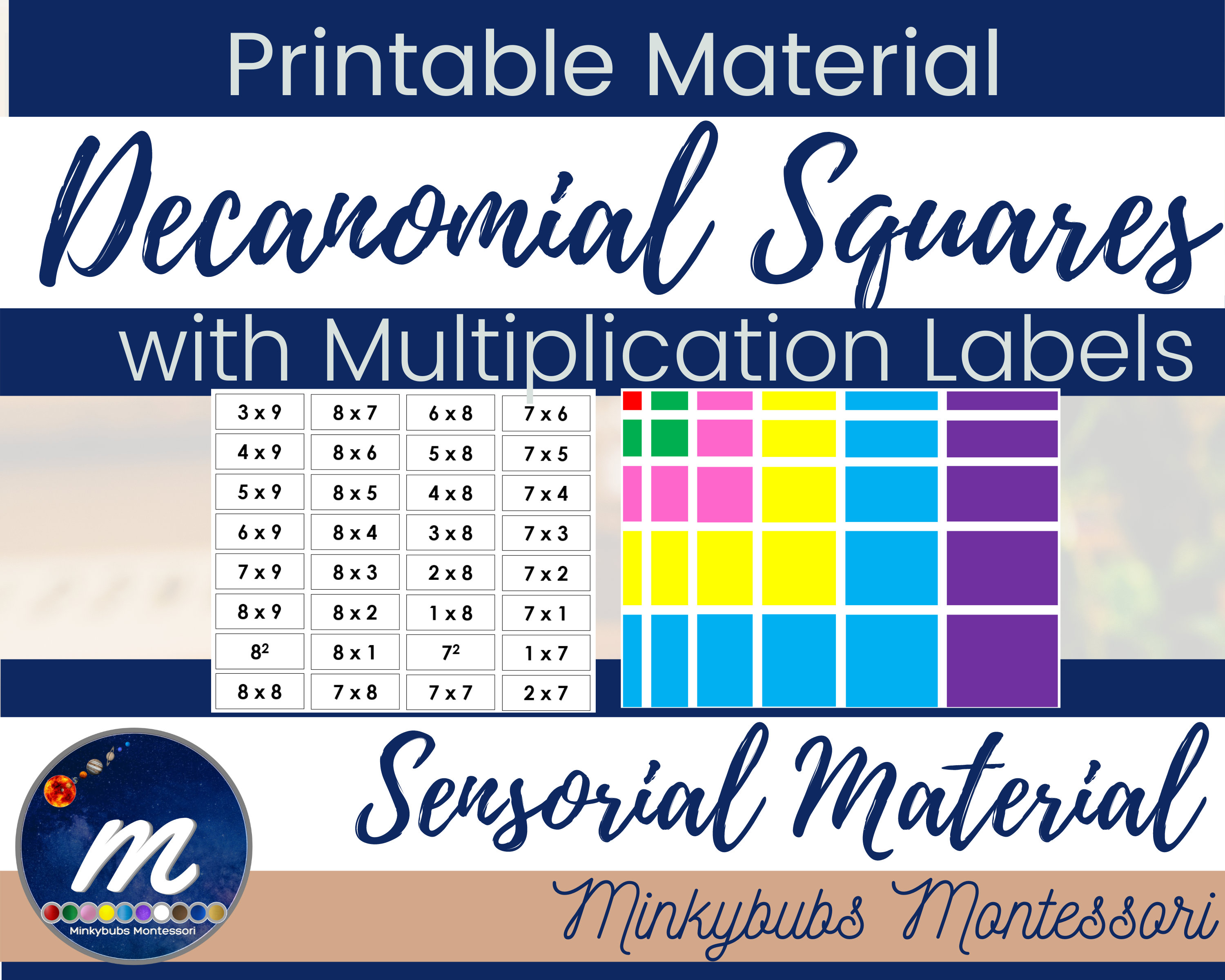 Decanomial Squares Printable with Equations Blackline and Colour Version