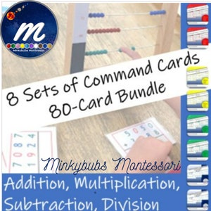 Math Task Cards Addition Multiplication Subtraction Division Command Cards Montessori Set of 80 Independent Work Math Station Mental Math DL
