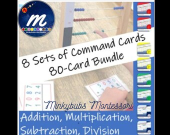 Math Task Cards Addition Multiplication Subtraction Division Command Cards Montessori Set of 80 Independent Work Math Station Mental Math DL