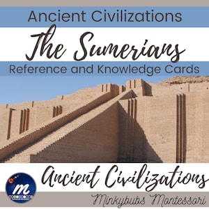 May include: A reference and knowledge card set about the Sumerian civilisation. The image shows a ziggurat, a type of temple built by the Sumerians. The text on the card reads "Ancient Civilizations The Sumerians Reference and Knowledge Cards".