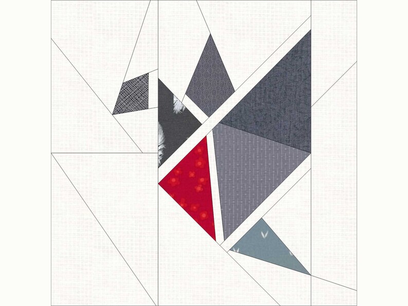 Origami Crane Quilt Block Paper Piecing 12-inch Square image 6