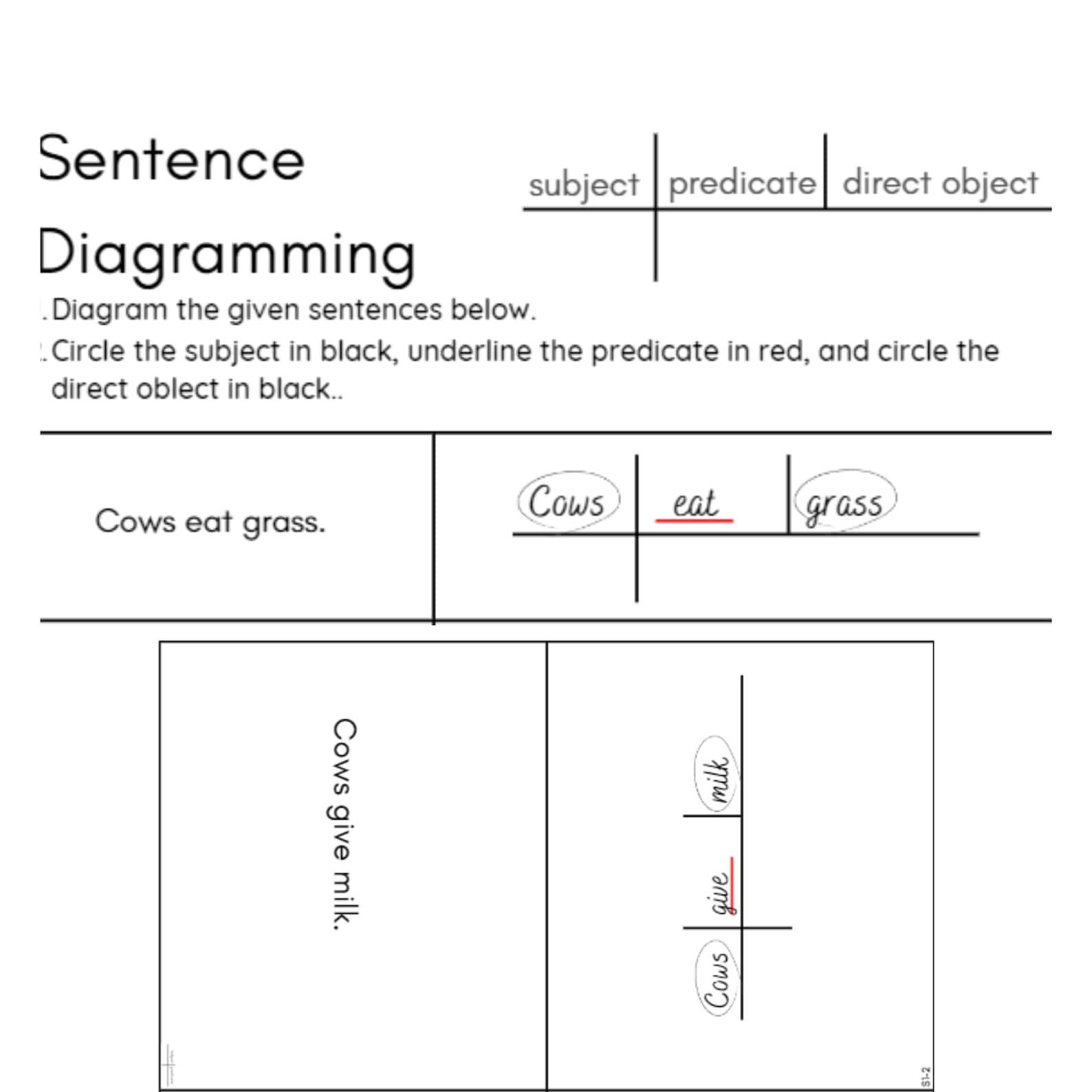 Sentence Analysis Grammar Parsing Workbook Subject Predicate Direct Object Montessori 2 Etsy