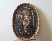 70er Jahre Serviertablett mit Inlay-Schale, Holz und Wicker Basketweave, rustikalen mexikanischen gewebte Gastgeberin Party unterhaltsam Dekor