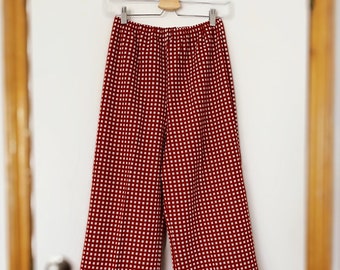 1970s Wide Leg Pants, High Waist Flares, Retro Checkered Pants, Women's US Size Small