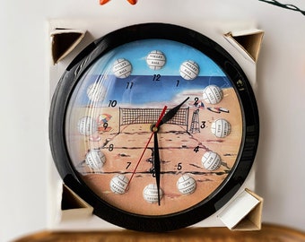 90s Volleyball Clock, Quartz Wall Clock, Sports Clock, Beach Volleyball, Deadstock Vintage