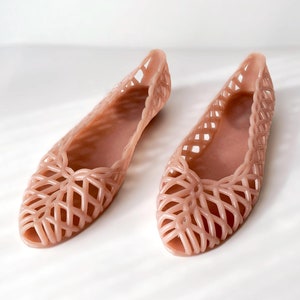 90s Jelly Sandals, Peachy Pink Slip on Beach Sandals, Plastic