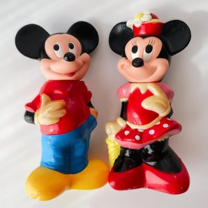 Vintage Mickey and Minnie Mouse Shampoo Bottle Set, Disney Collectibles, Plastic Figurines