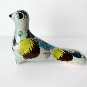 Vintage Mexican Pottery Bird, Painted Ceramic Pigeon