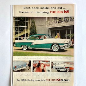 1955 Ford Mercury Car Ad, The Big Mercury, Retro Car Poster, Life Magazine, American Cars, Gift for Dad