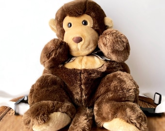 90s Monkey Plush Backpack, Kids Plush Rucksack, Gorilla Plush Bag