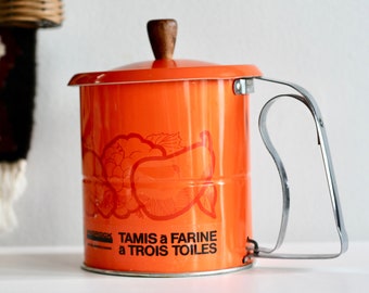 Vintage Androck Flour Sifter, Retro Orange Kitchen Decor, Lidded