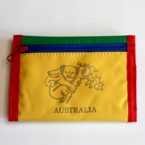 90s Australia Bifold Wallet, Colorblock Canvas, Zipper Wallet, Koala Wallet, Velcro Wallet