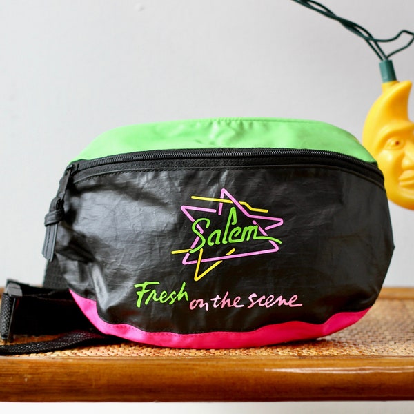 90s Salem Fanny Pack, Salem Cigarettes Fresh on the Scene, Neon Pink and Green Fanny Pack, Hip Bag, Retro Tourist Waist Bag