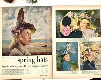 1947 Spring Hats Ad, Atomic Fashion Ad, Wartime Women's Fashion, Life Magazine, Friend Birthday Gift, Fancy Vintage Hats, Bedroom Decor