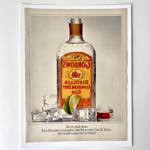 1980 Gordon&#39;s Gin Ad, Life Magazine, Made in USA, Retro Bar Decor, Gin Collectible