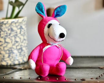 Vintage Snoopy Plush, Hot Pink Bunny Costume, Peanuts Toy