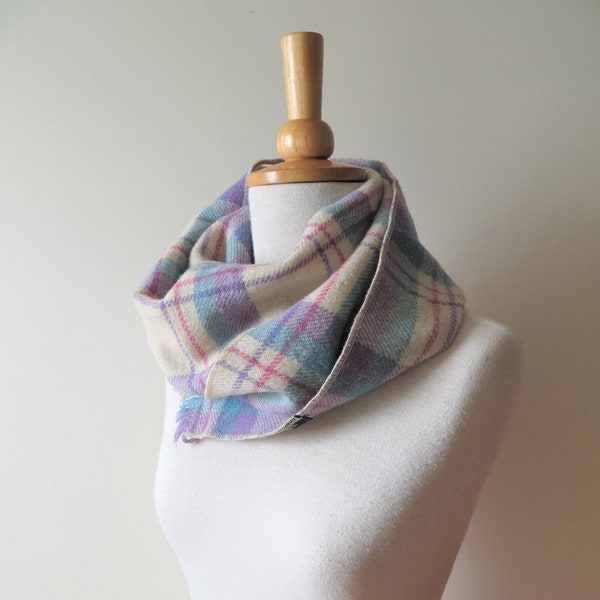 80s Woolrich Plaid Scarf Wool Spring Colors Blue Pink Lavender Beige Women's Scarf